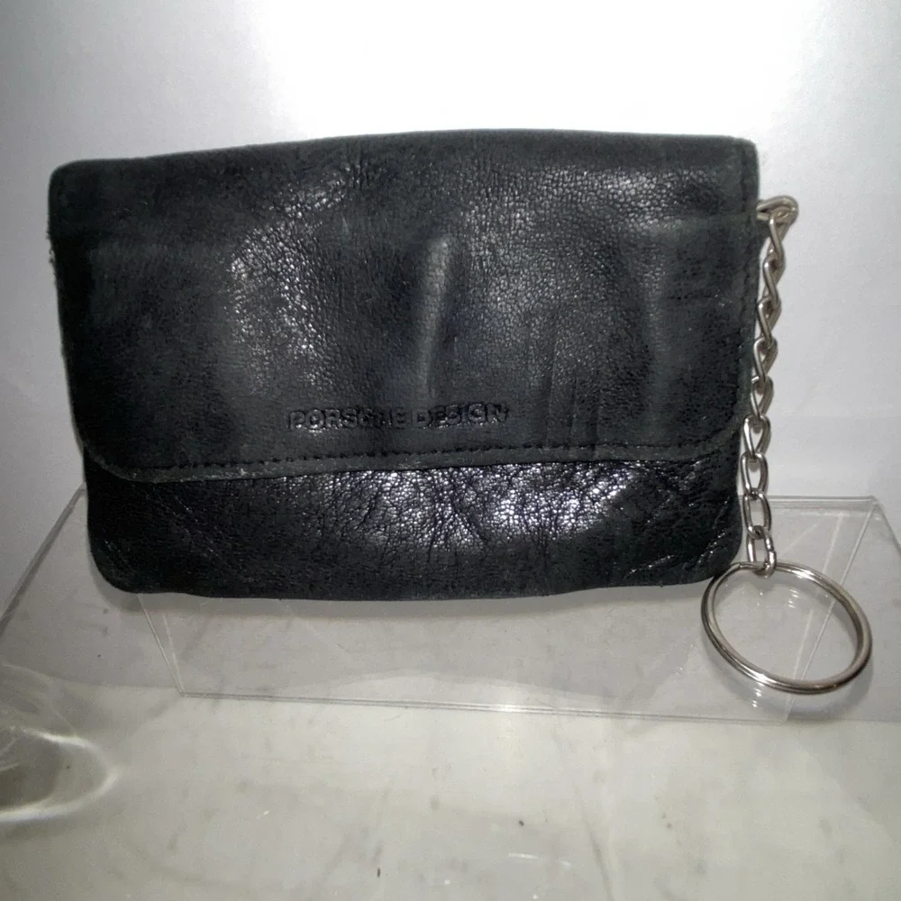Pre-owned Genuine Porsche Premium Leather ID Card Cash Coin Pouch Purse Wallet